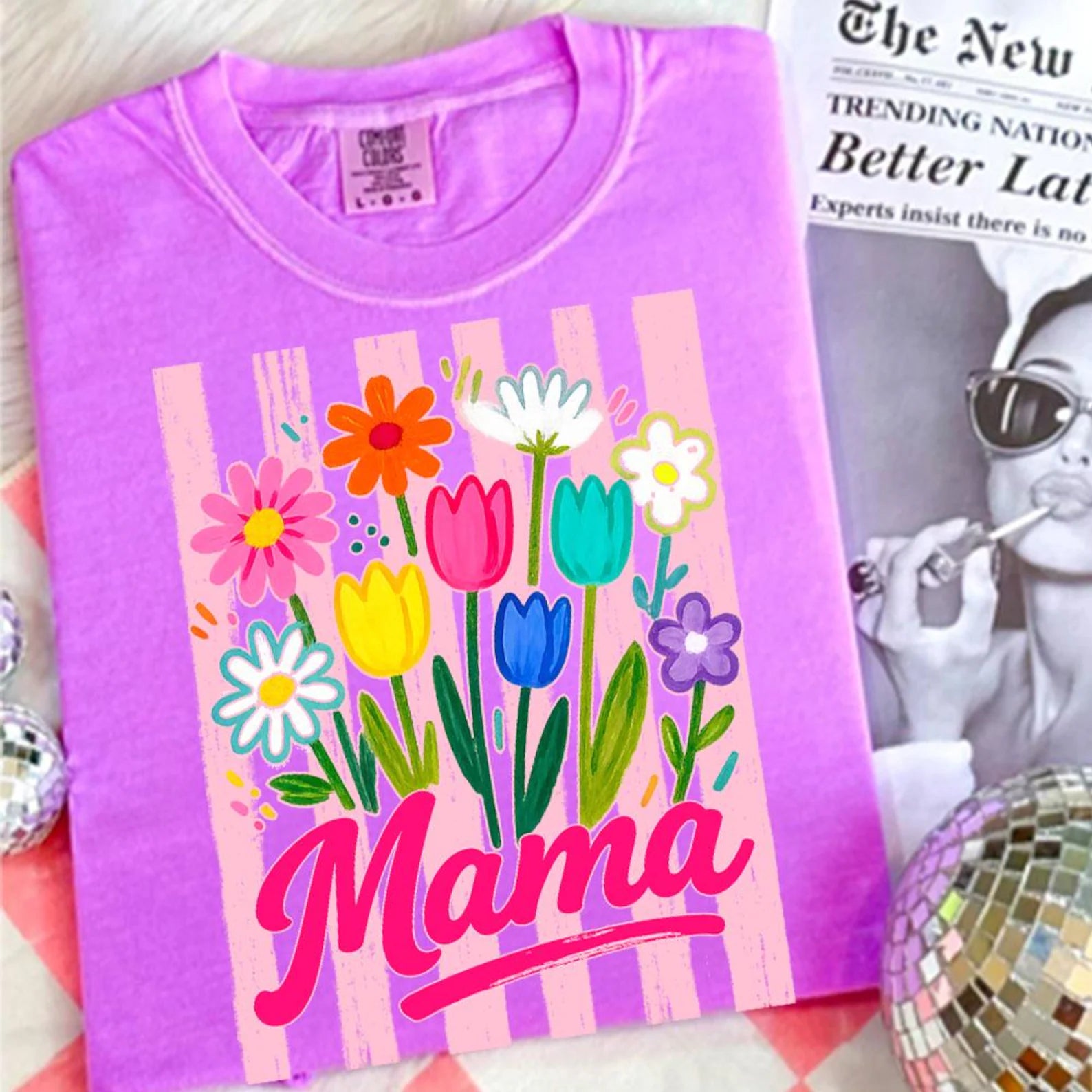 Neon Striped Mama/Mimi/Nana/Gigi Wildflower Tee