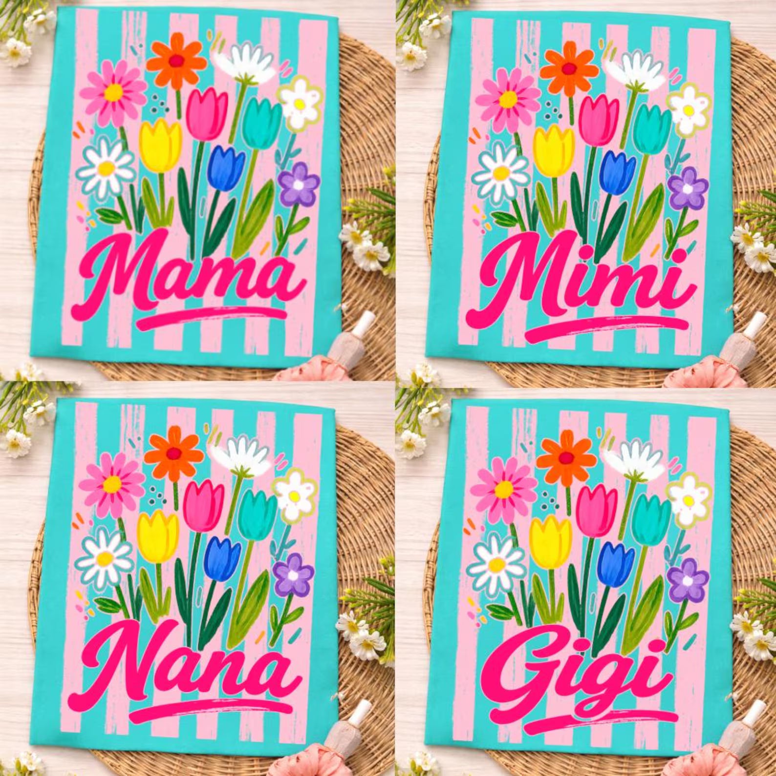Neon Striped Mama/Mimi/Nana/Gigi Wildflower Tee