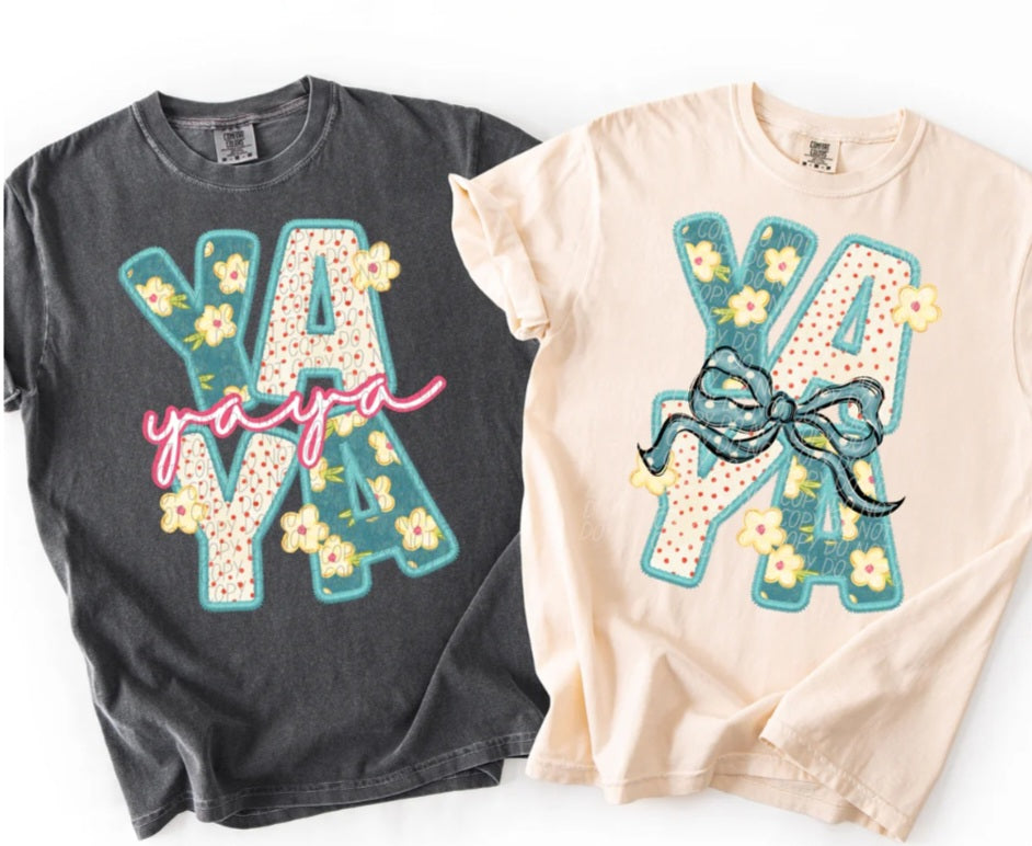 Vintage Green Floral/Polka Dot Custom Name Comfort Colors Tees