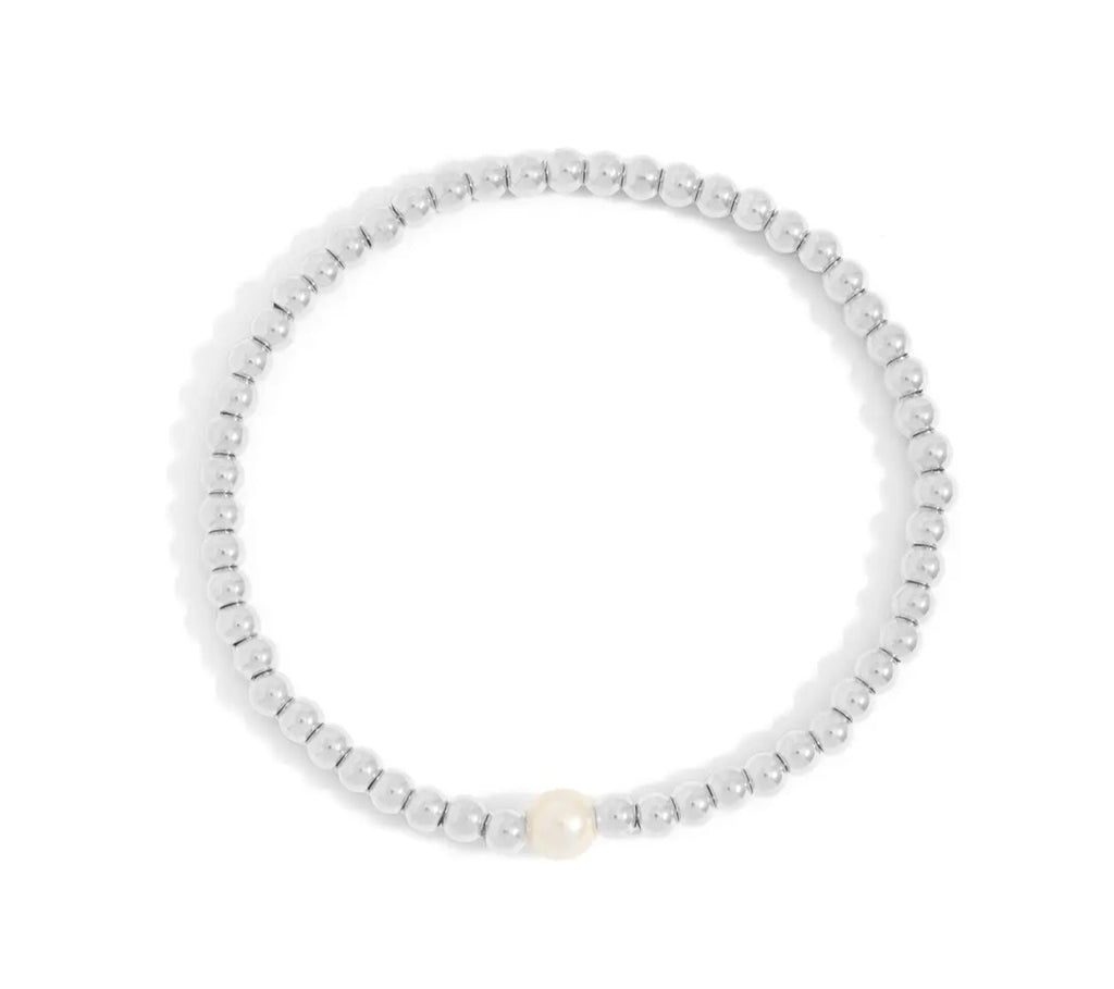 18K Gold PVD Stainless Steel Stretch Bracelet with Pearl 7mm
