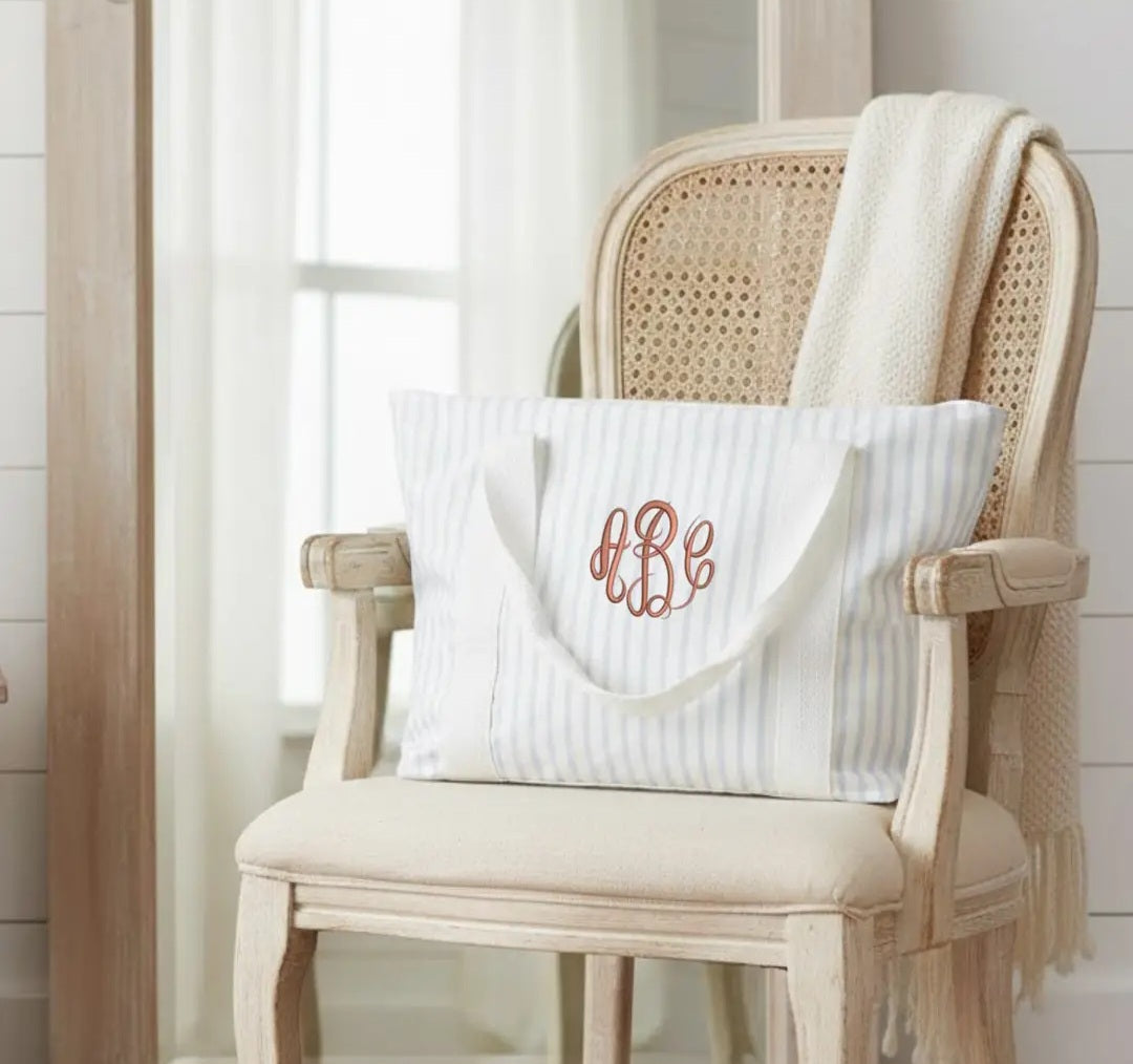 Embroidered Name or Monogram Striped Tote Bag