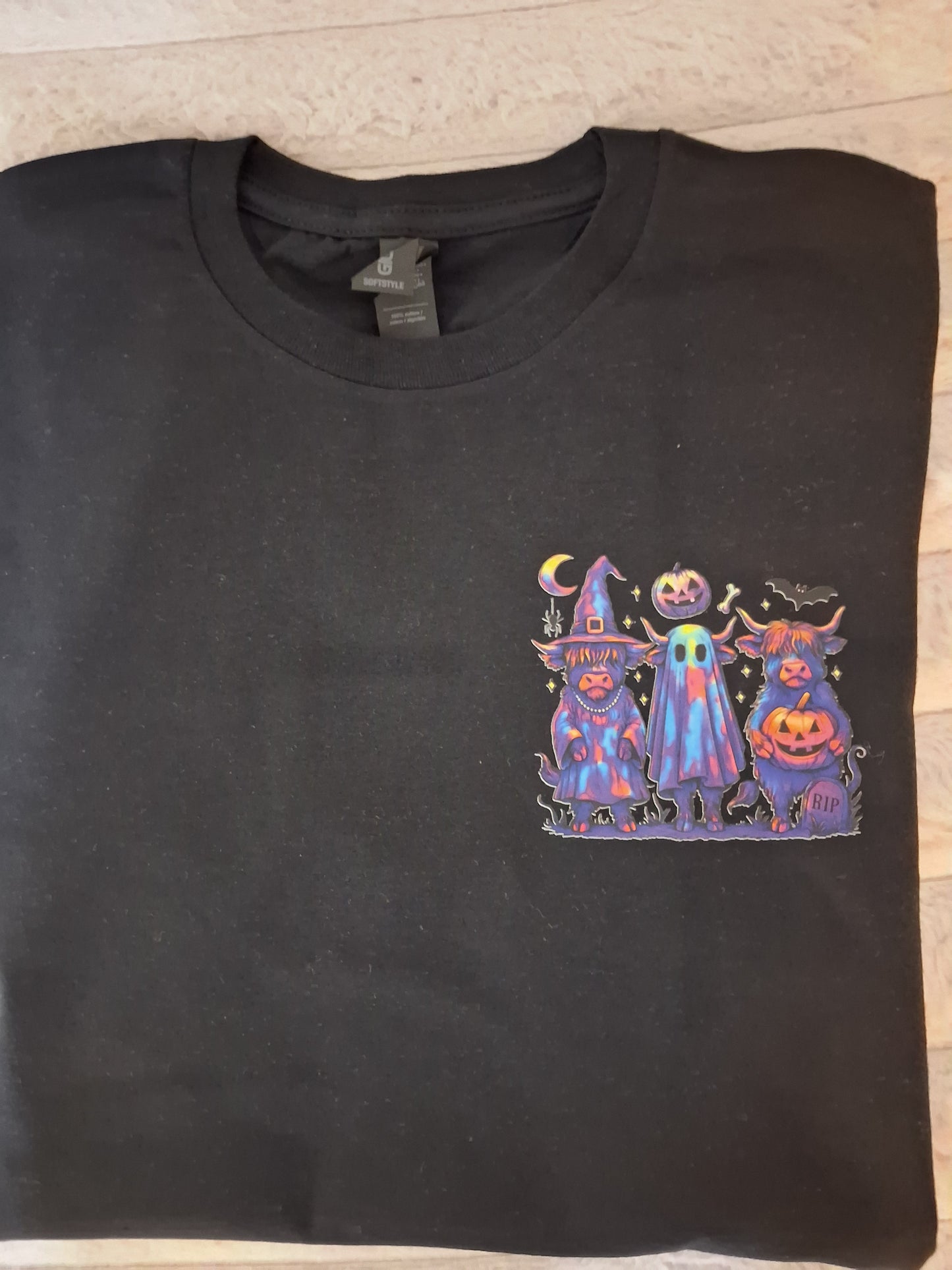 Neon Bright Highland Cow Halloween Tee/Sweatshirt