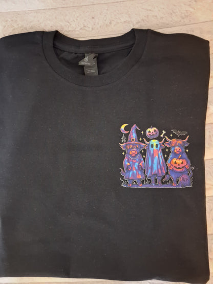 Neon Bright Highland Cow Halloween Tee/Sweatshirt