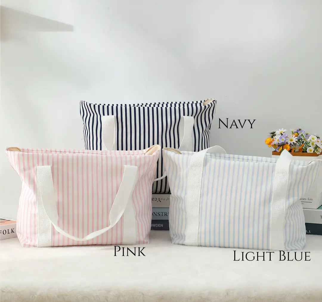 Embroidered Name or Monogram Striped Tote Bag