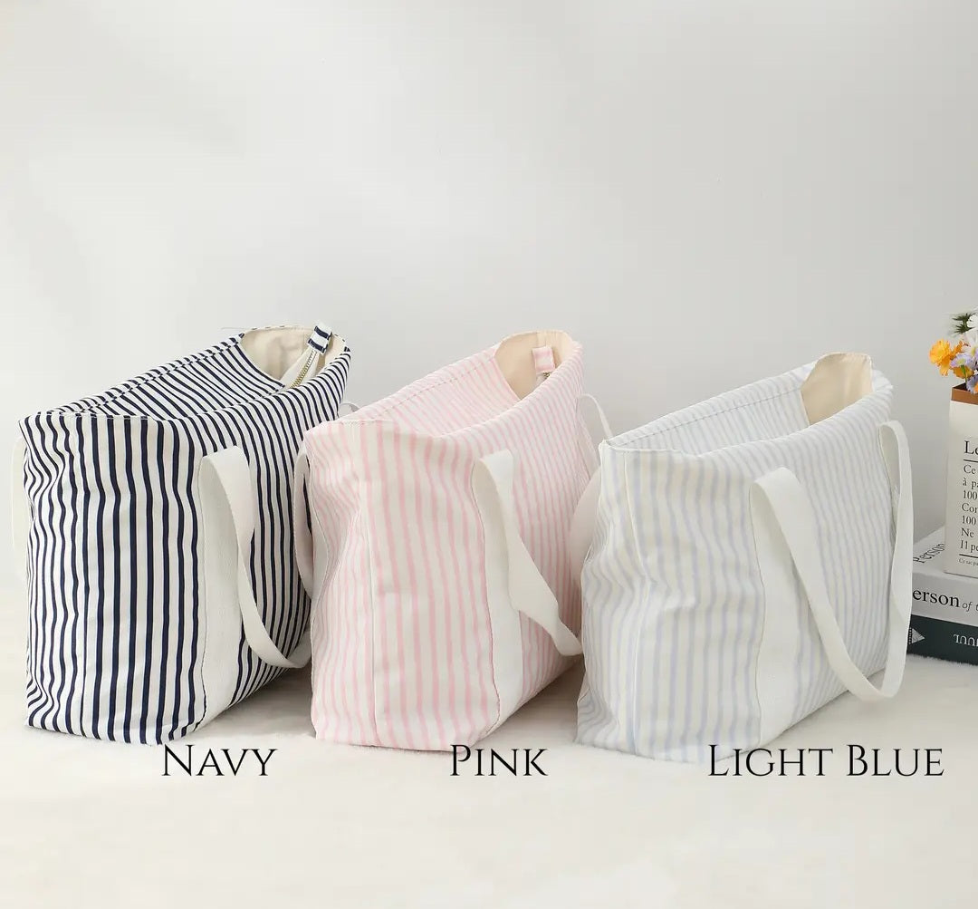 Embroidered Name or Monogram Striped Tote Bag