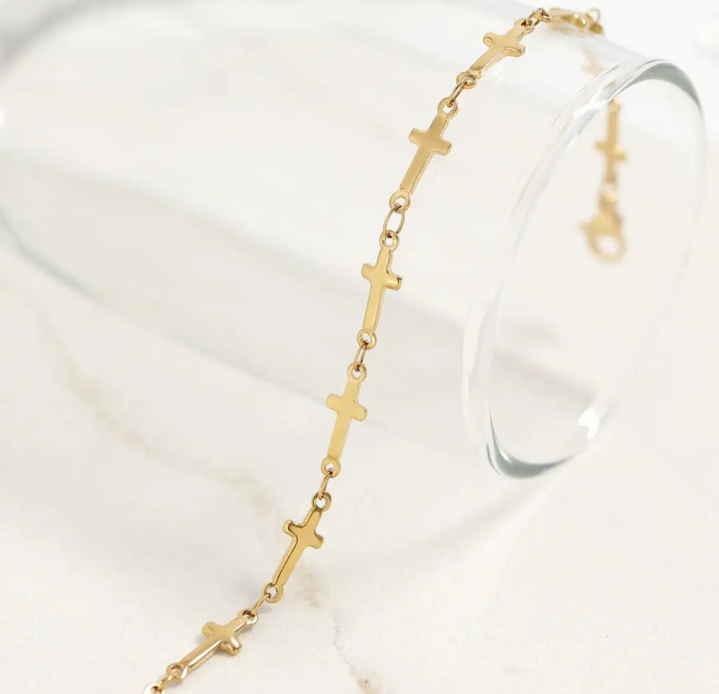 18K Gold Plated Stainless Steel Cross chain- By the Foot/Make your own Anklet or Bracelet