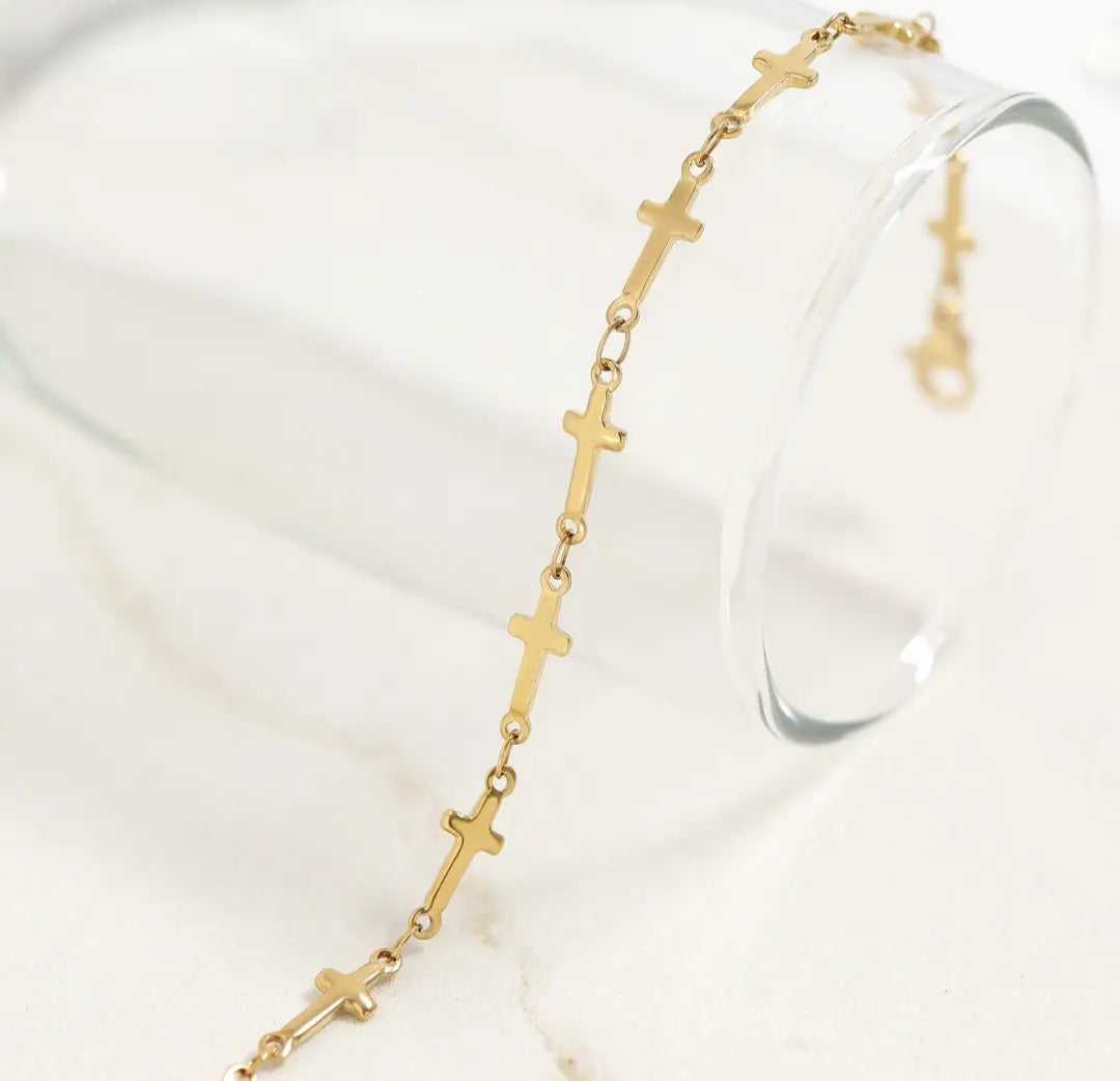18K Gold Plated Stainless Steel Cross chain- By the Foot/Make your own Anklet or Bracelet