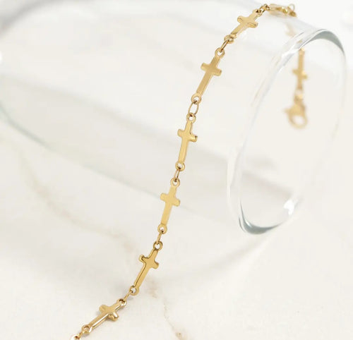 18K Gold Plated Stainless Steel Cross chain- By the Foot/Make your own Anklet or Bracelet