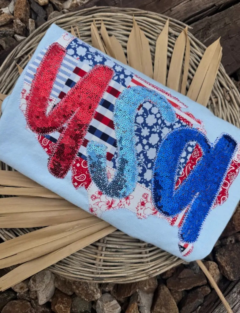 Patchwork USA Embroidered Patiotic Tee