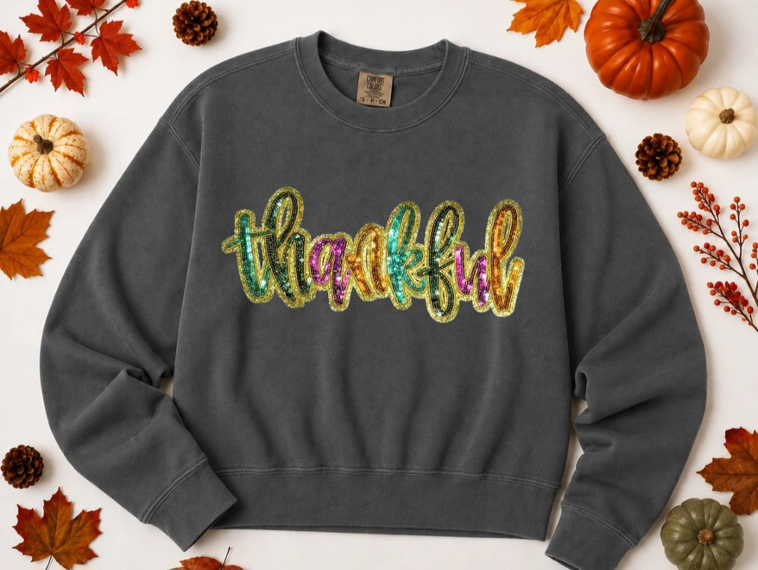 Colorful Thankful Sequin Tee/Sweatshirt