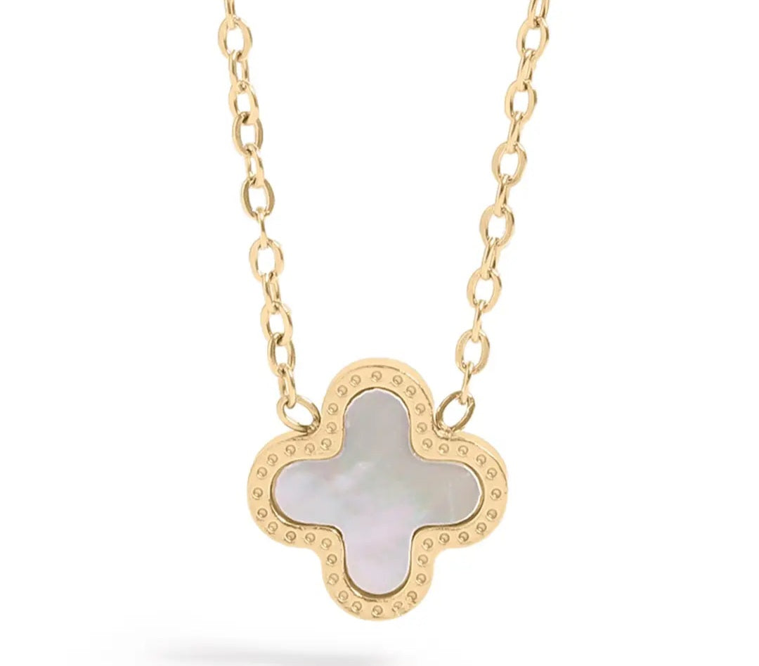 18K Gold PVD Stainless Steel Lucky Clover Charm Necklace