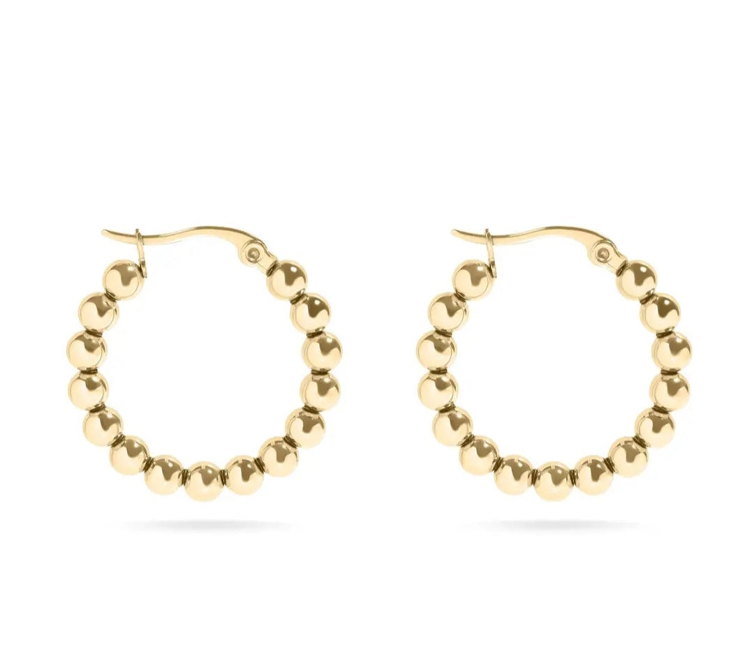 18K Gold Plated Stainless Steel Circle Ball Hoop Earrings