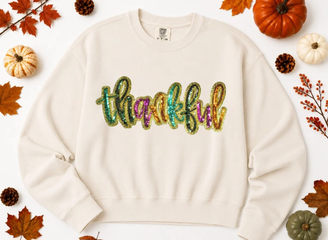 Colorful Thankful Sequin Tee/Sweatshirt