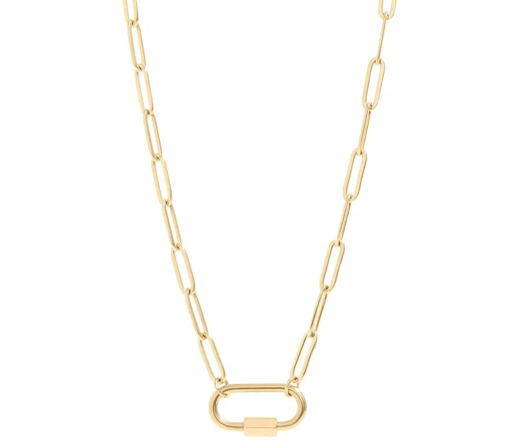 18K Gold Plated Paperclip Carabiner Necklace
