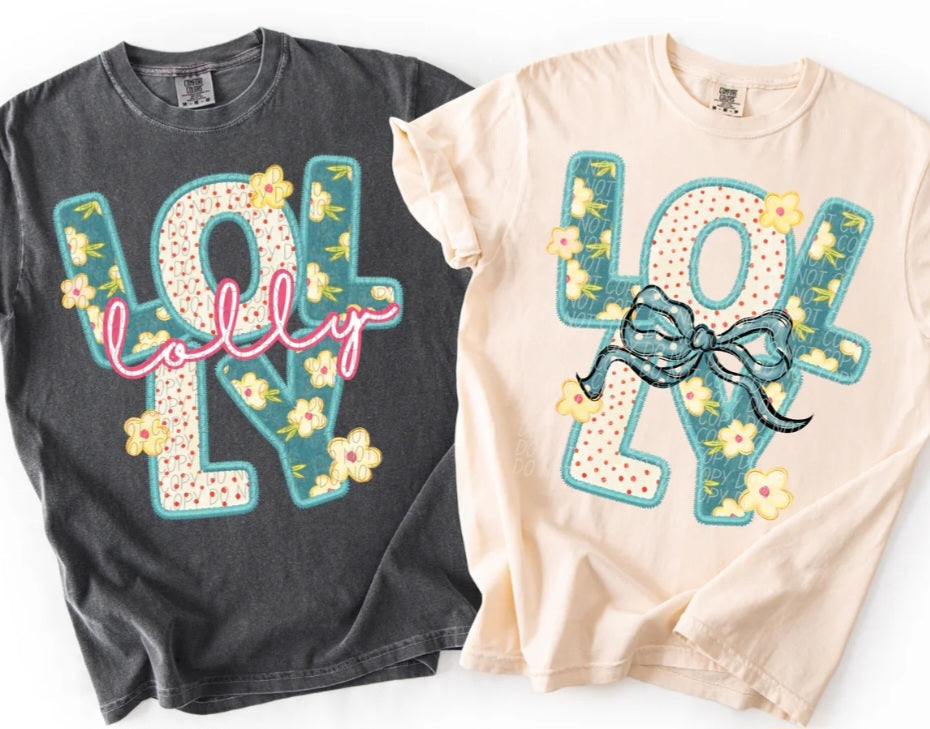 Vintage Green Floral/Polka Dot Custom Name Comfort Colors Tees