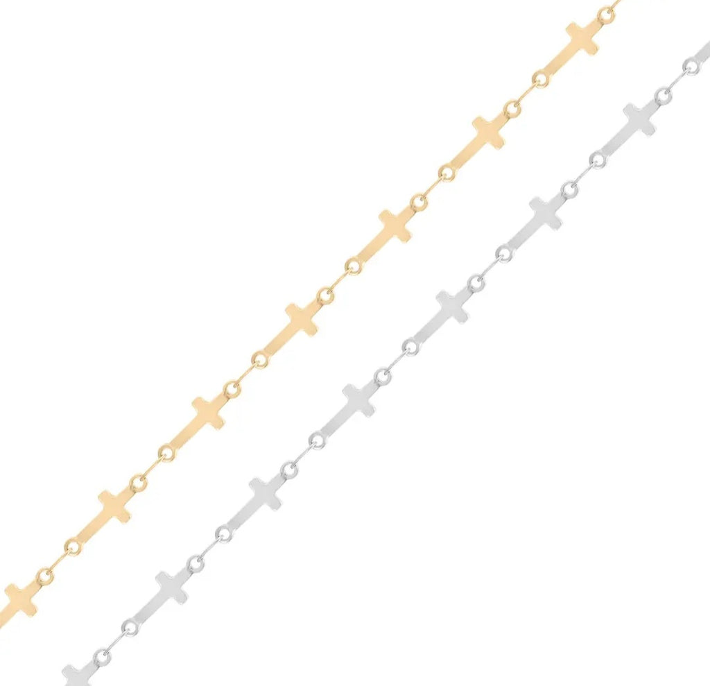 18K Gold Plated Stainless Steel Cross chain- By the Foot/Make your own Anklet or Bracelet