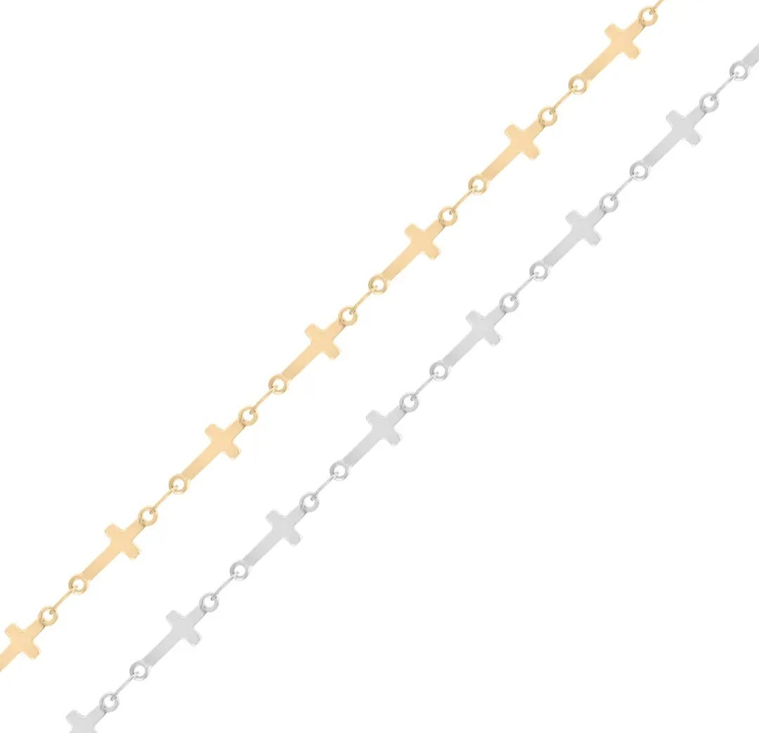 18K Gold Plated Stainless Steel Cross chain- By the Foot/Make your own Anklet or Bracelet