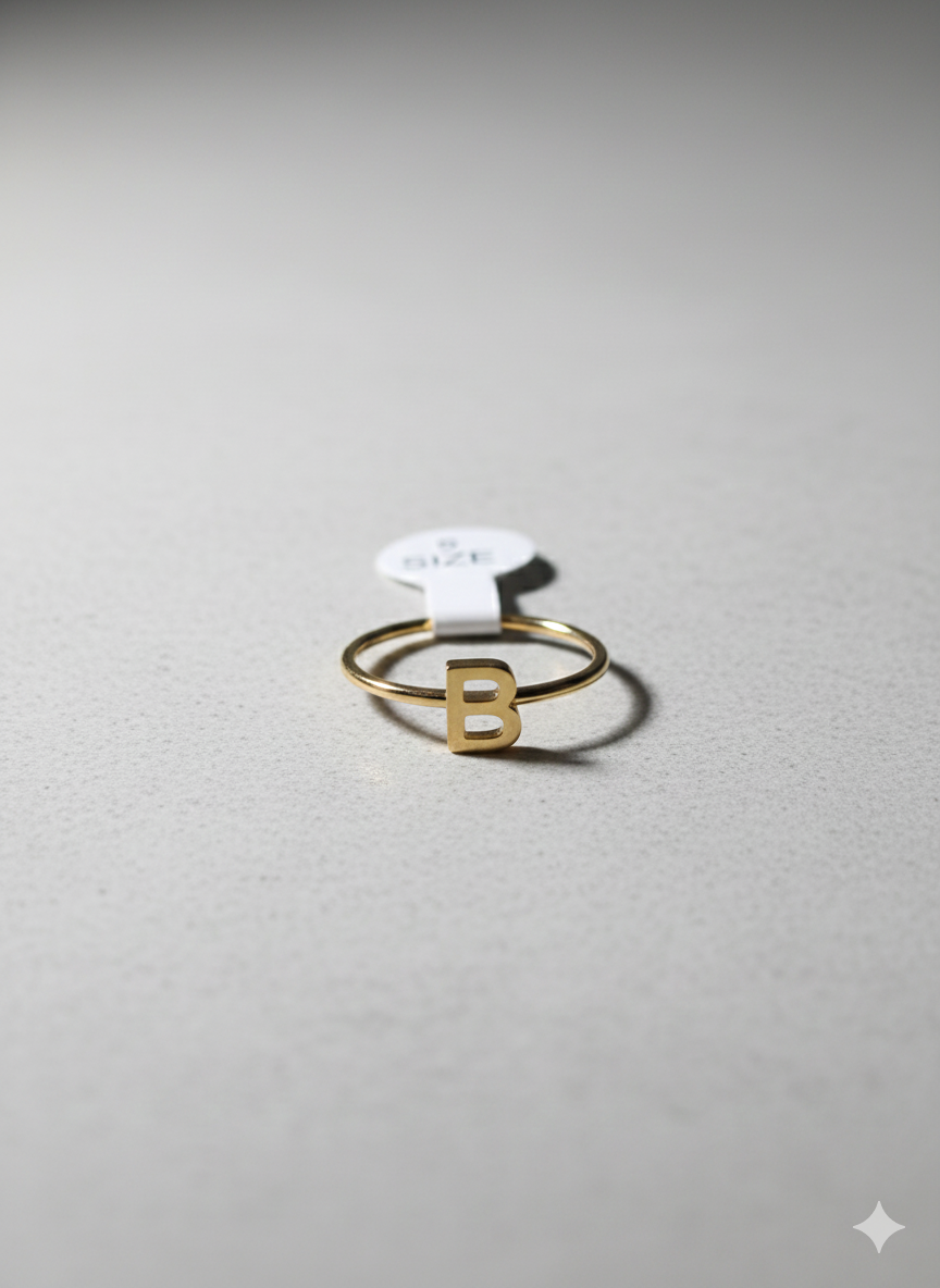 Initial B Gold Plated Ring