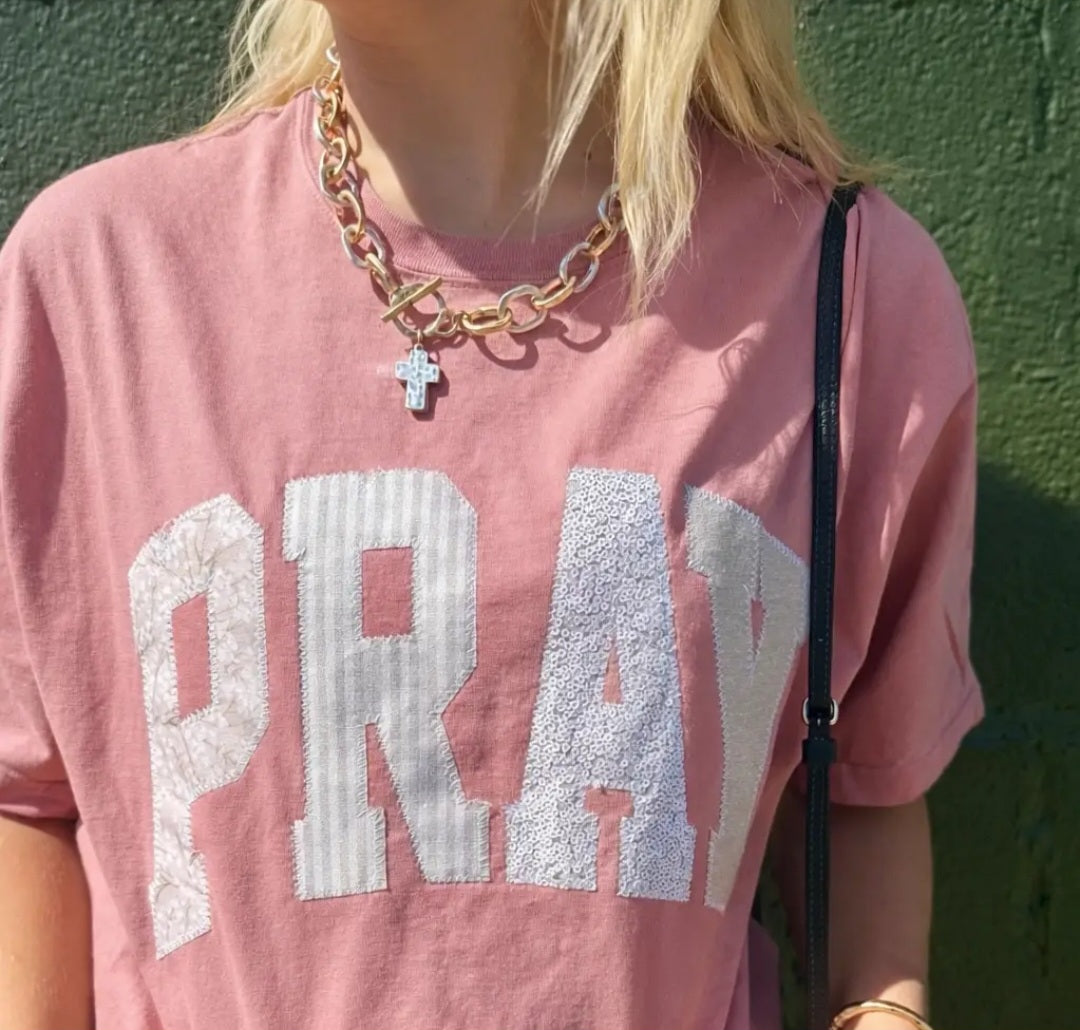 Light Mauve Embroidered Pray Tee