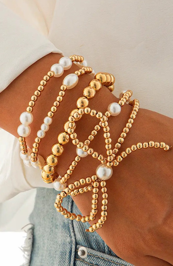 Bow Knot Pearl Beaded Bracelet Set