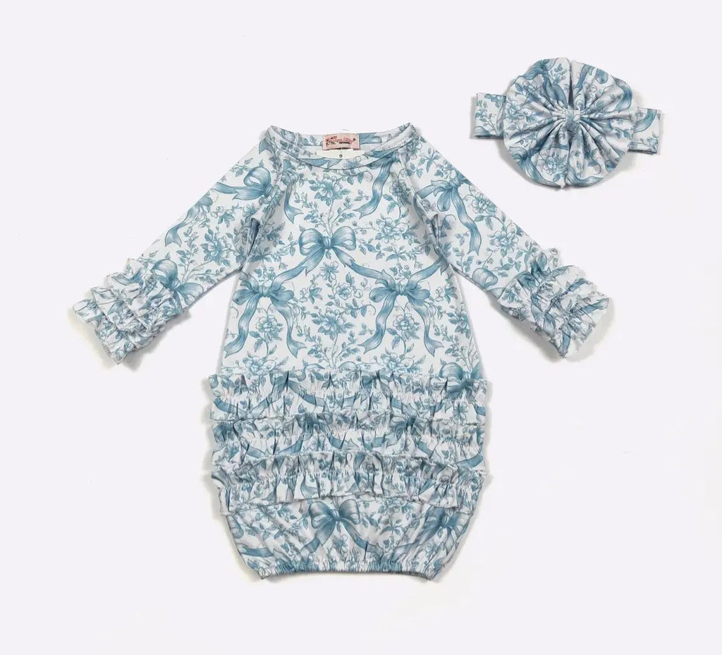 Azure Ribbon Baby Gown and Marching Headband