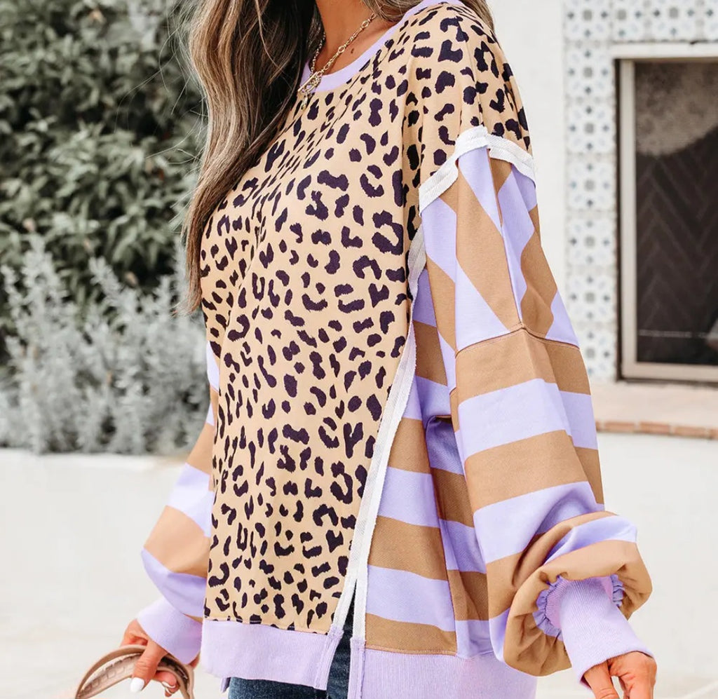 Olivia Stripe Leopard Casual Sweatshirt