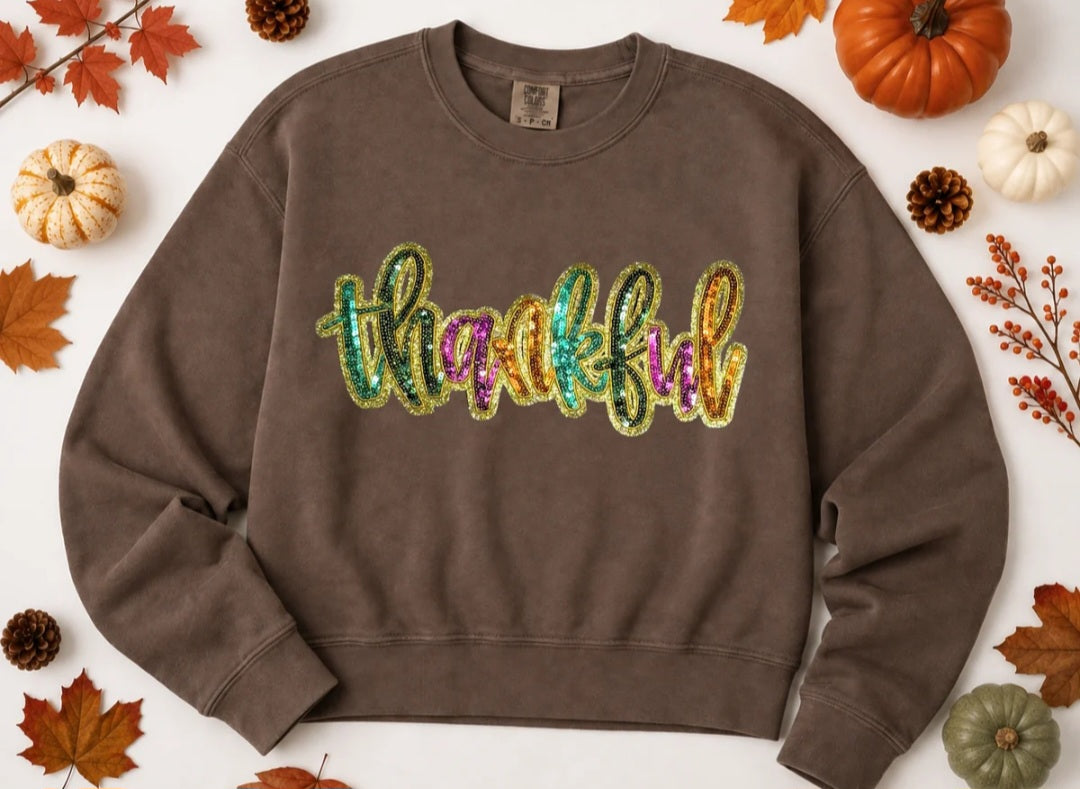 Colorful Thankful Sequin Tee/Sweatshirt