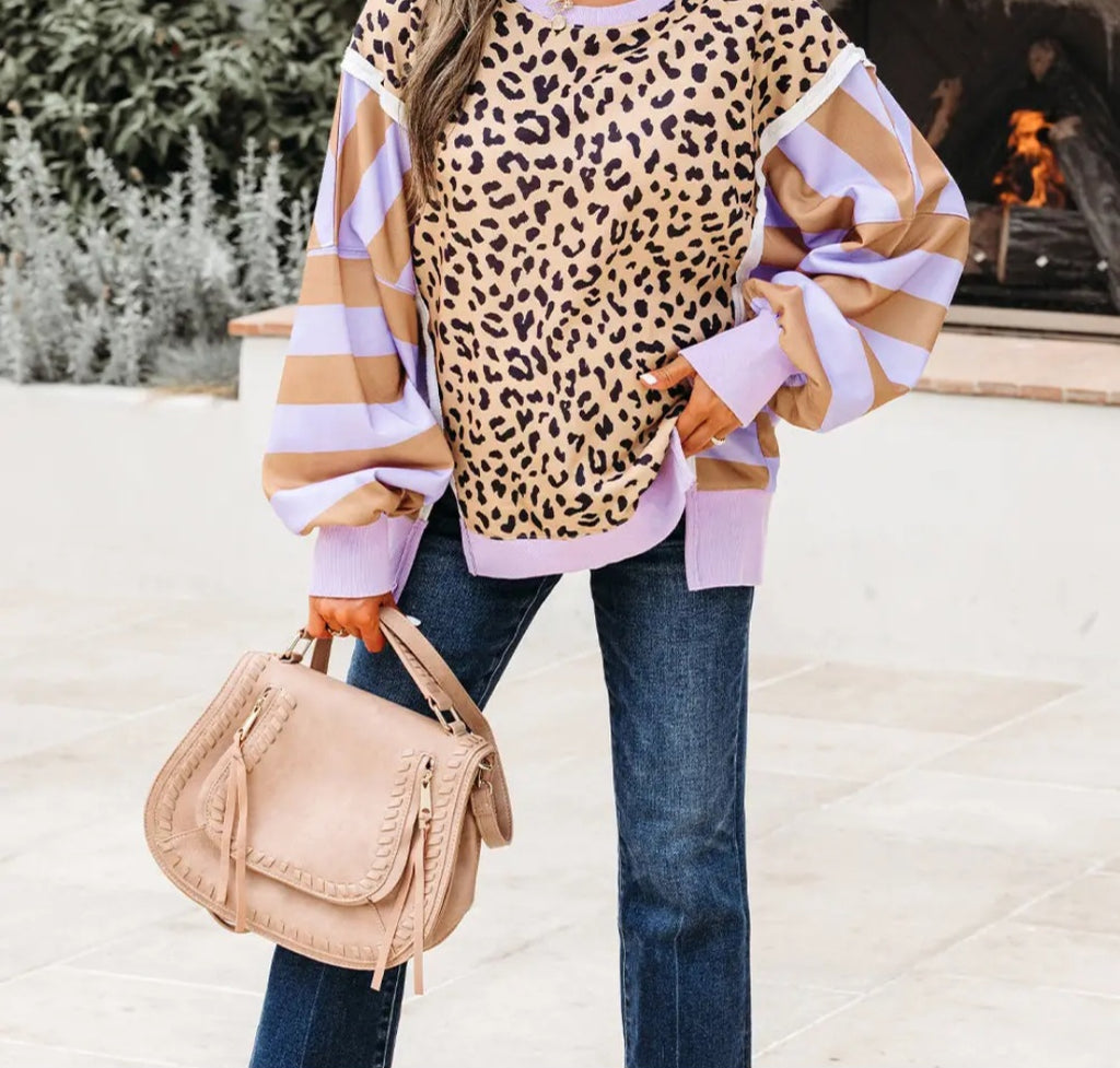 Olivia Stripe Leopard Casual Sweatshirt