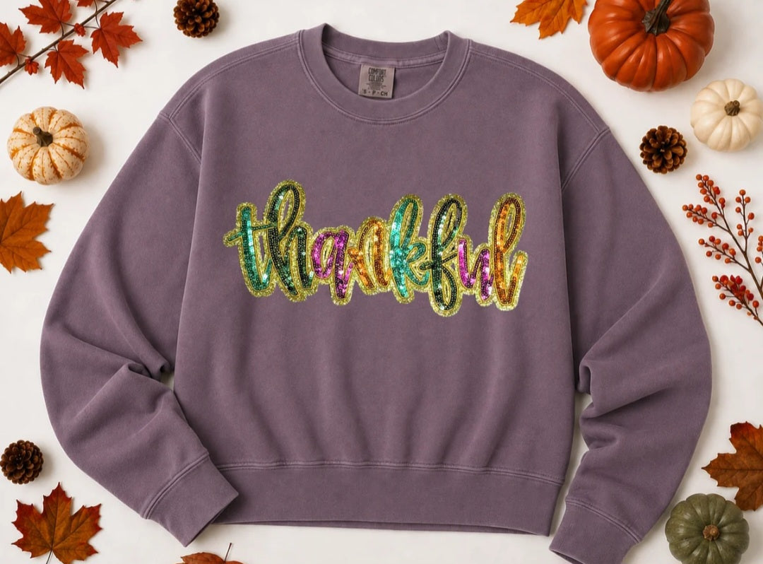 Colorful Thankful Sequin Tee/Sweatshirt