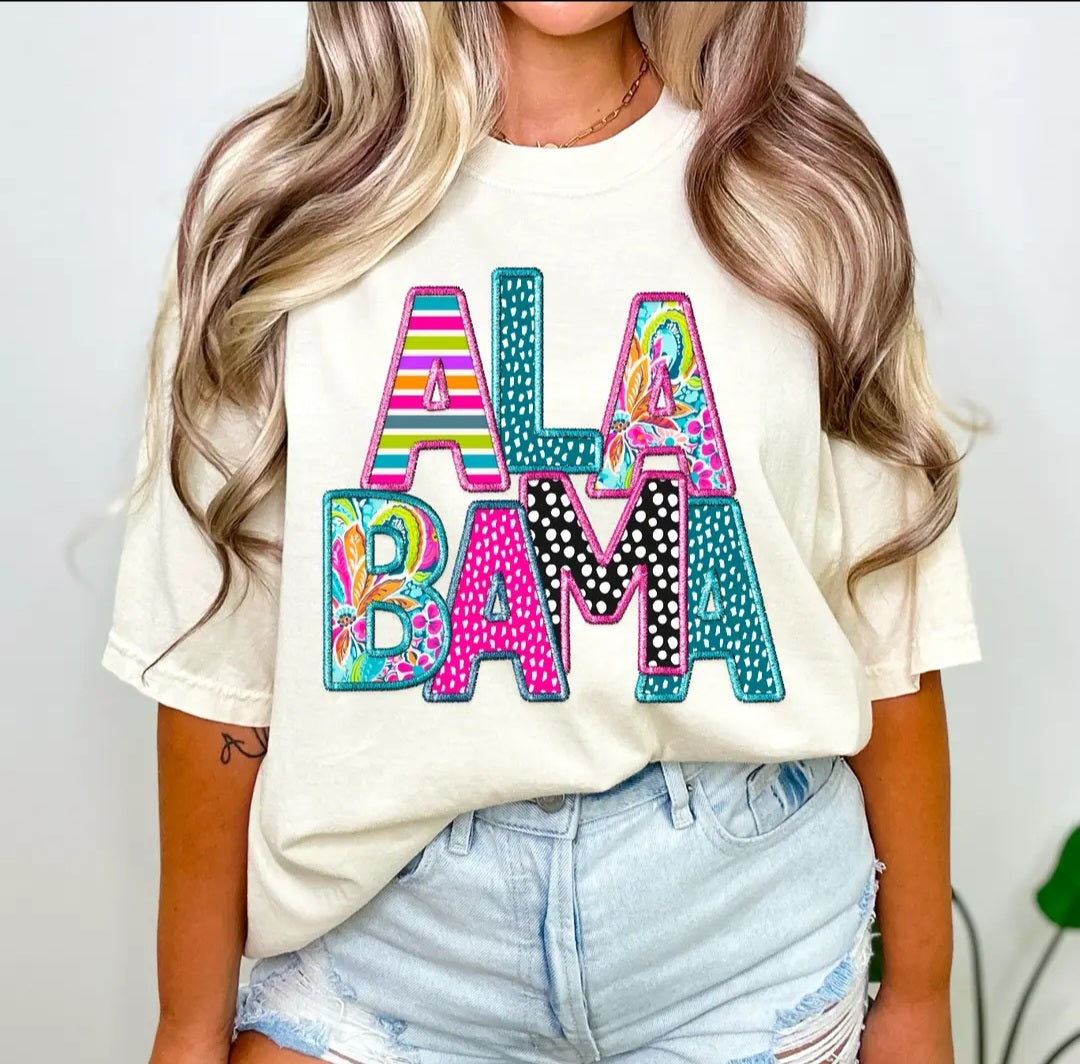 Bright Alabama Faux Embroidery Tee or Sweatshirt