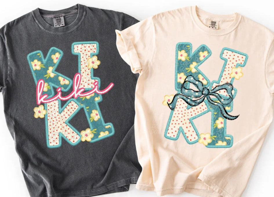 Vintage Green Floral/Polka Dot Custom Name Comfort Colors Tees