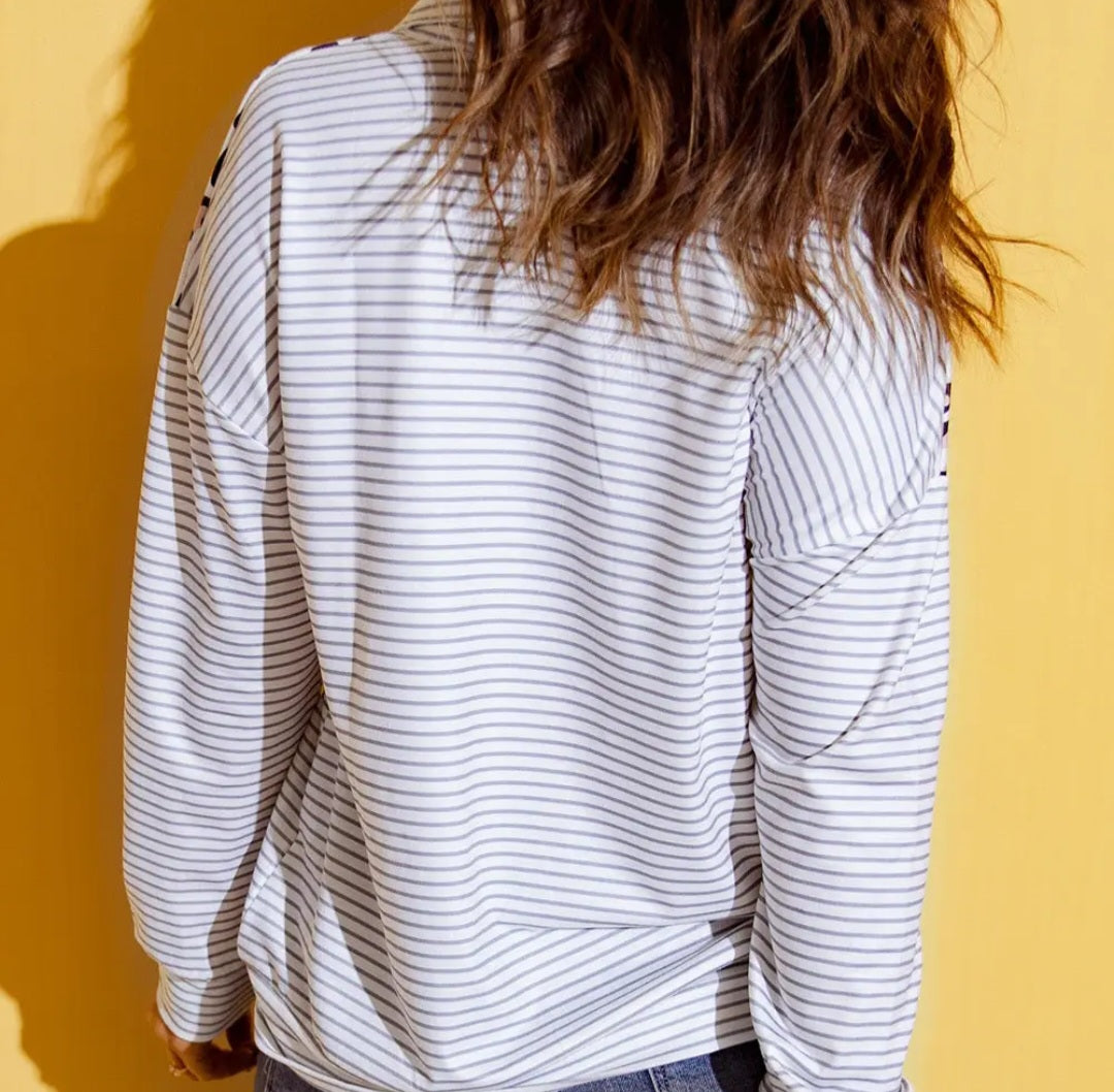 Amelia Zipper Collar Striped Sweatshirt