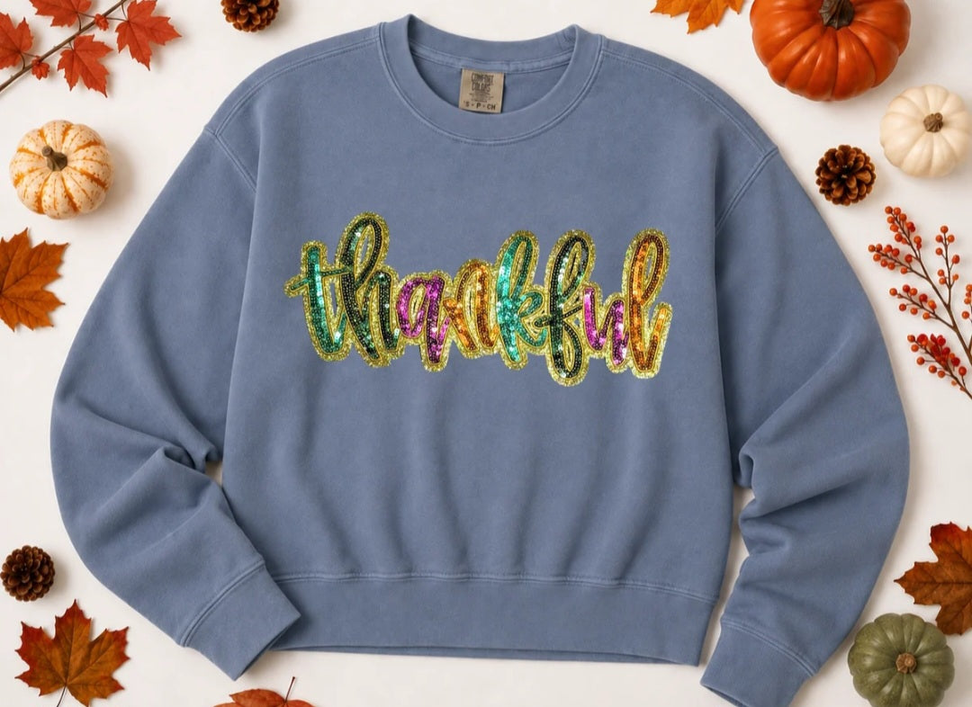 Colorful Thankful Sequin Tee/Sweatshirt