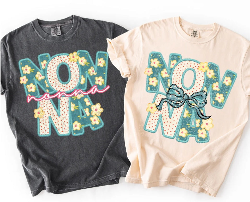 Vintage Green Floral/Polka Dot Custom Name Comfort Colors Tees