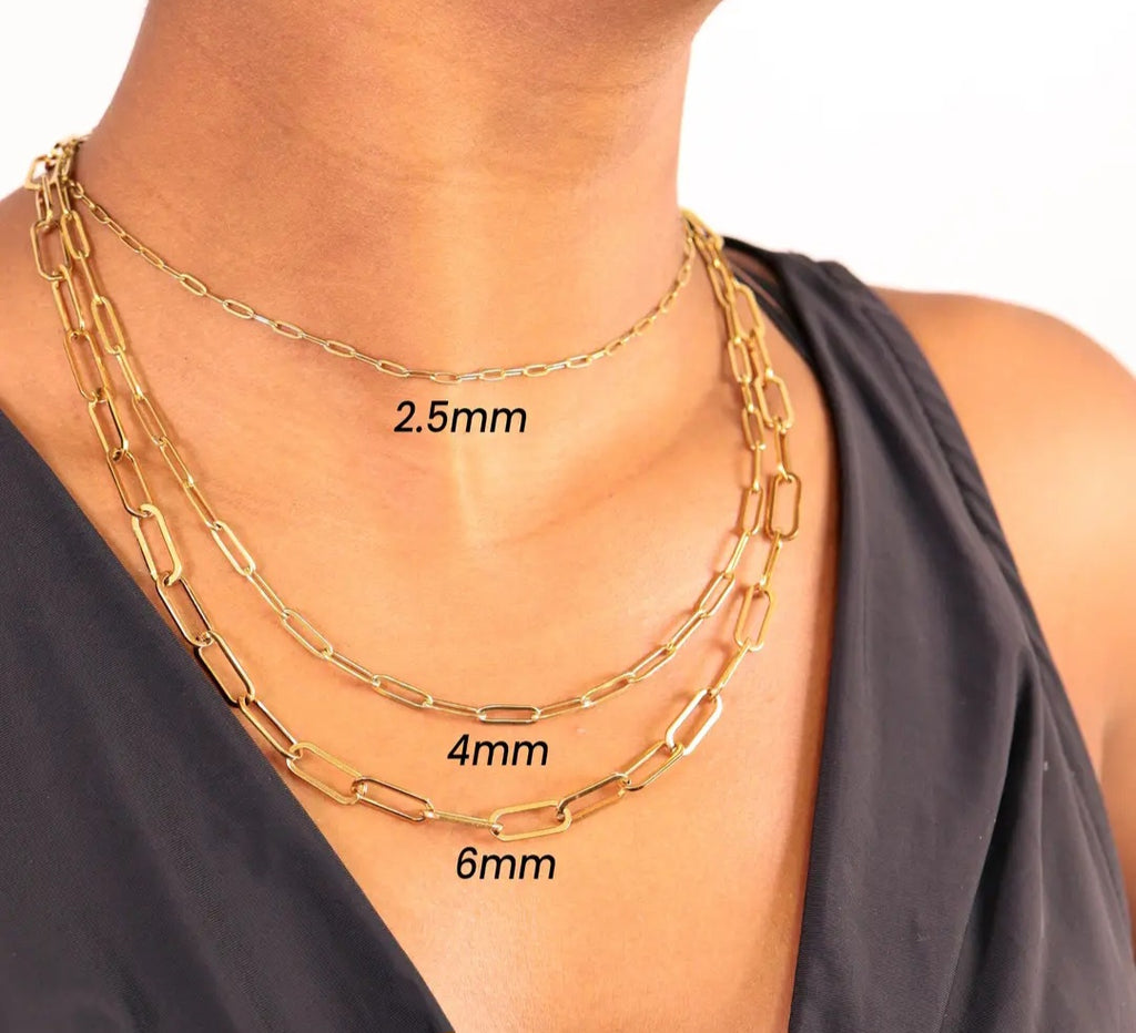 18K Gold PVD Coated Stainless Steel Paperclip Chain Necklace 2.5mm