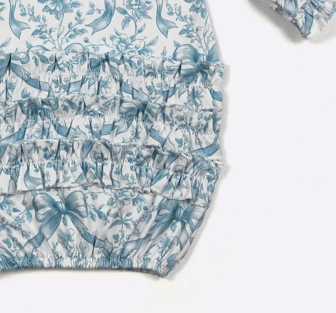 Azure Ribbon Baby Gown and Marching Headband