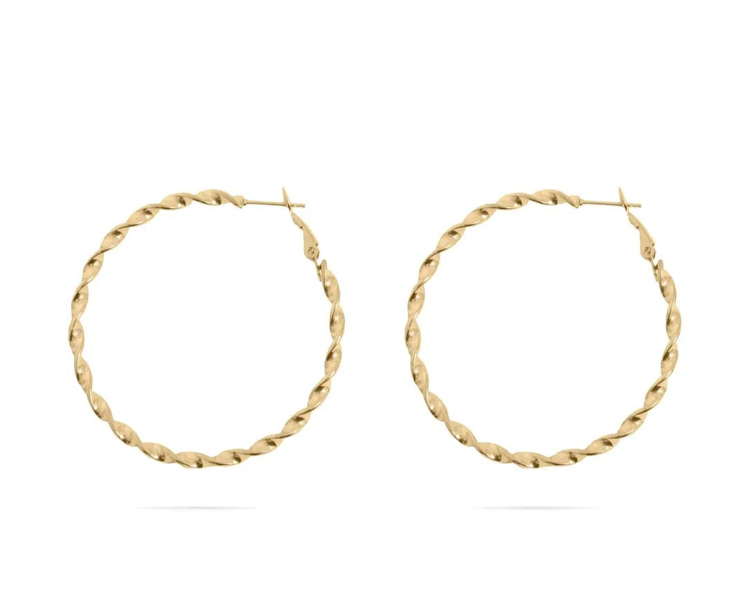 18K Gold PVD Stainless Steel Twist Hoop Earrings 40mm