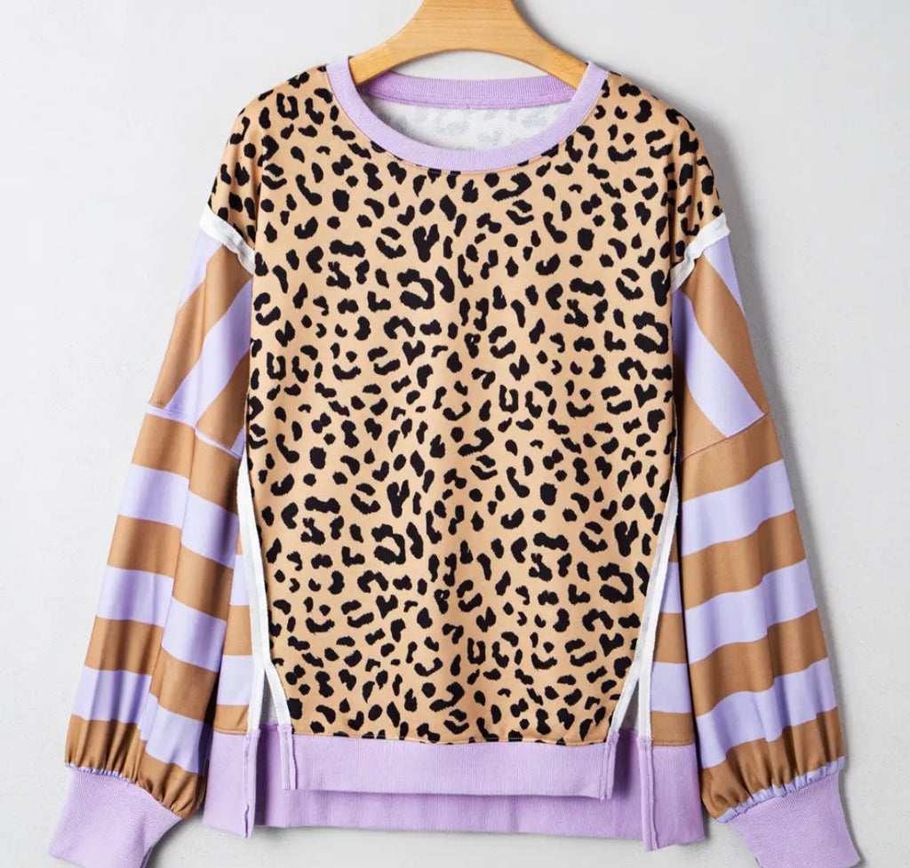 Olivia Stripe Leopard Casual Sweatshirt