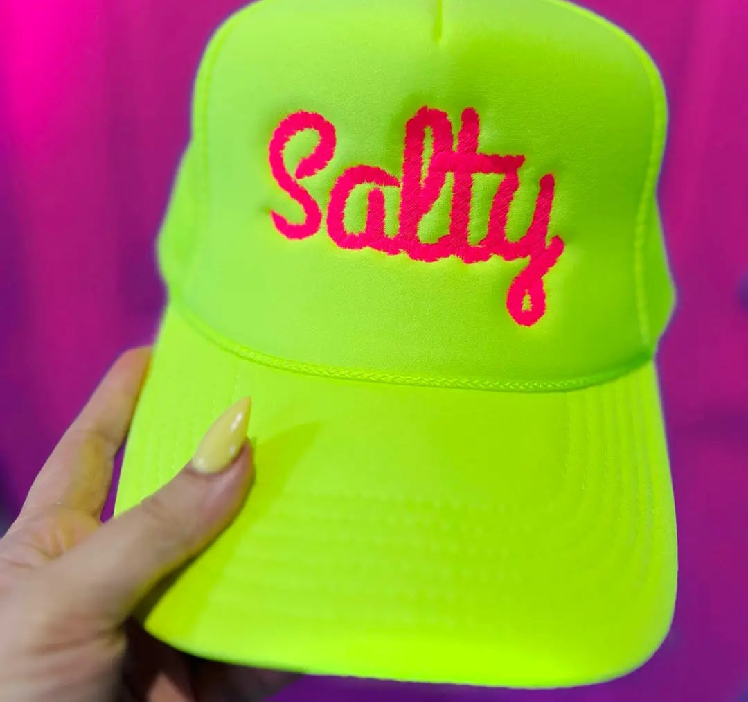Neon Yellow Salty Embroidered Hat