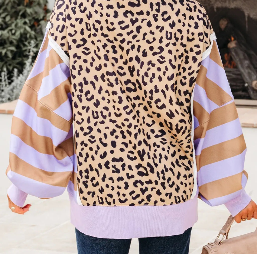 Olivia Stripe Leopard Casual Sweatshirt