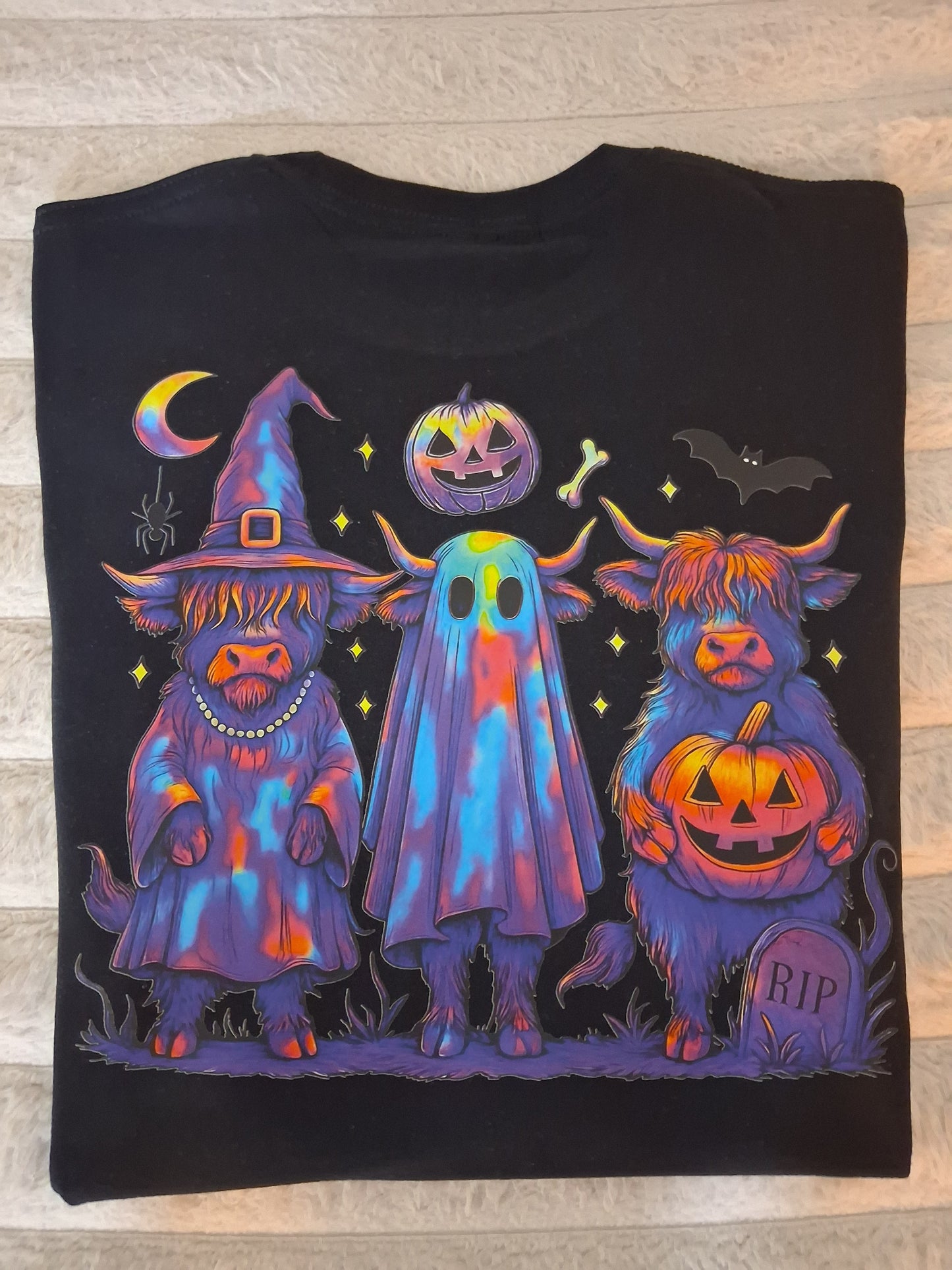 Neon Bright Highland Cow Halloween Tee/Sweatshirt
