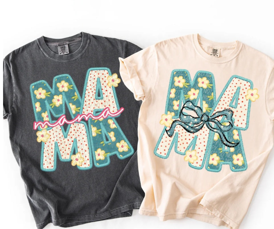 Vintage Green Floral/Polka Dot Custom Name Comfort Colors Tees