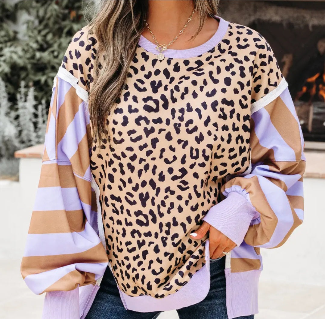 Olivia Stripe Leopard Casual Sweatshirt