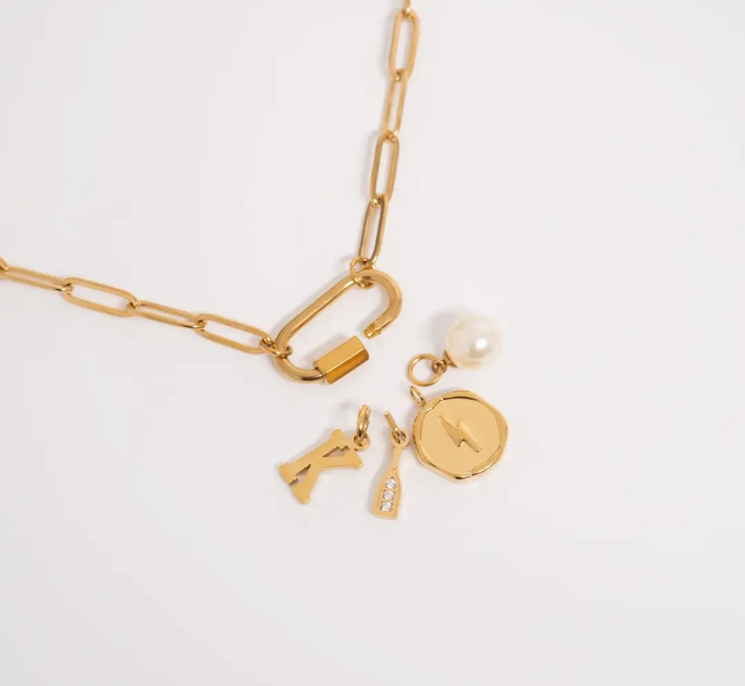 18K Gold Plated Paperclip Carabiner Necklace