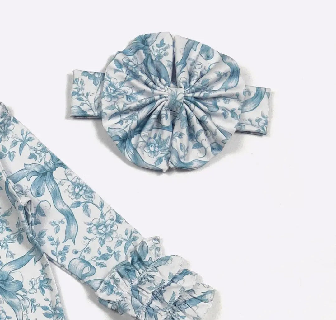 Azure Ribbon Baby Gown and Marching Headband