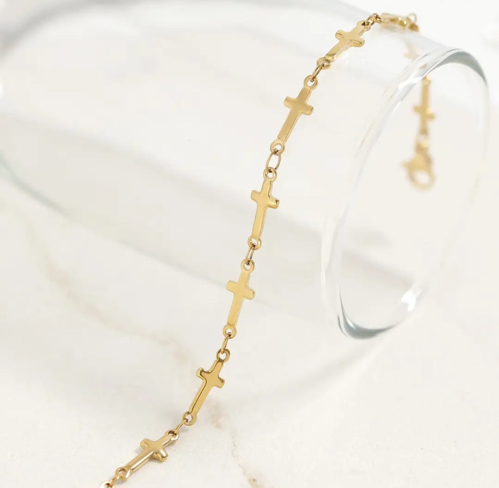 18K Gold Stainless Steel Cross Bracelet