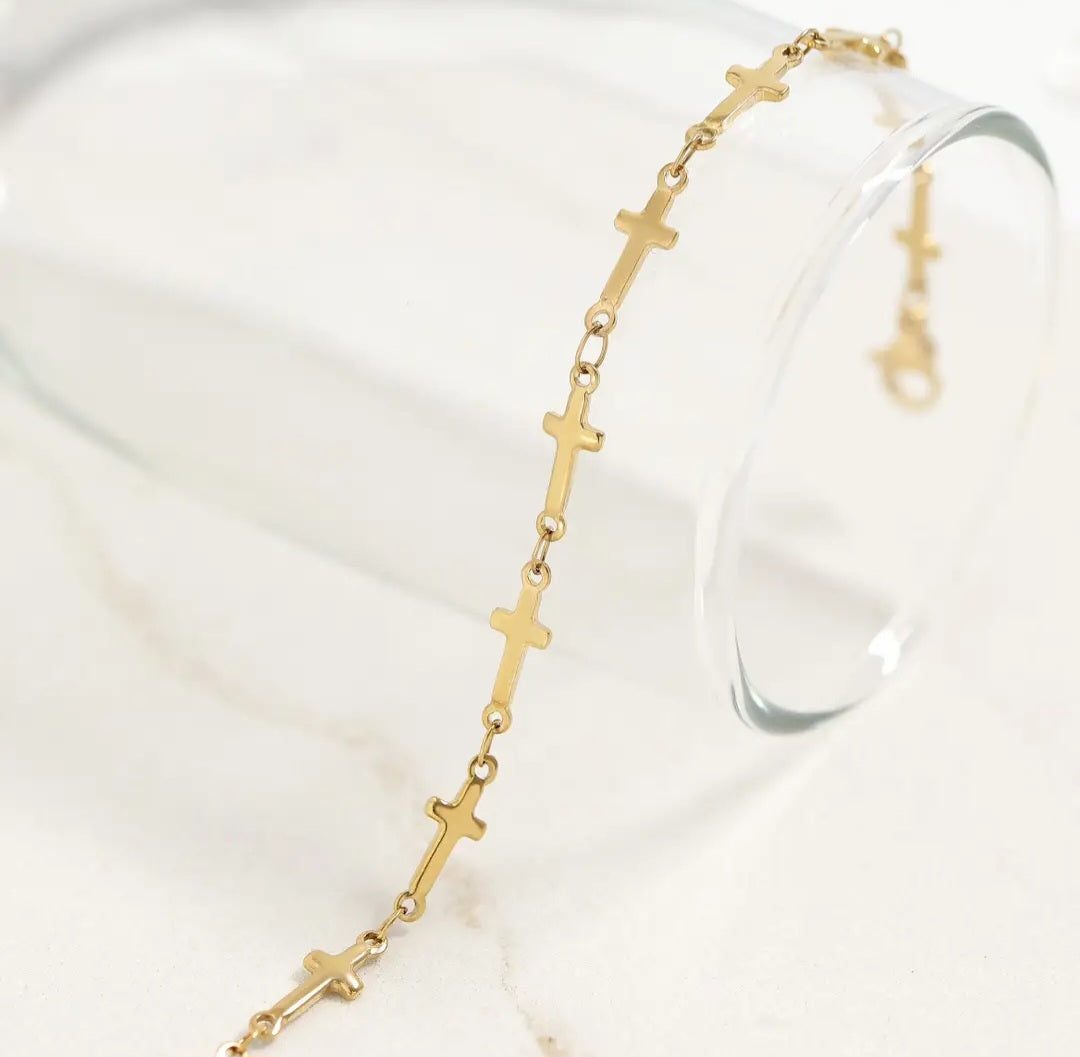 18K Gold Stainless Steel Cross Bracelet