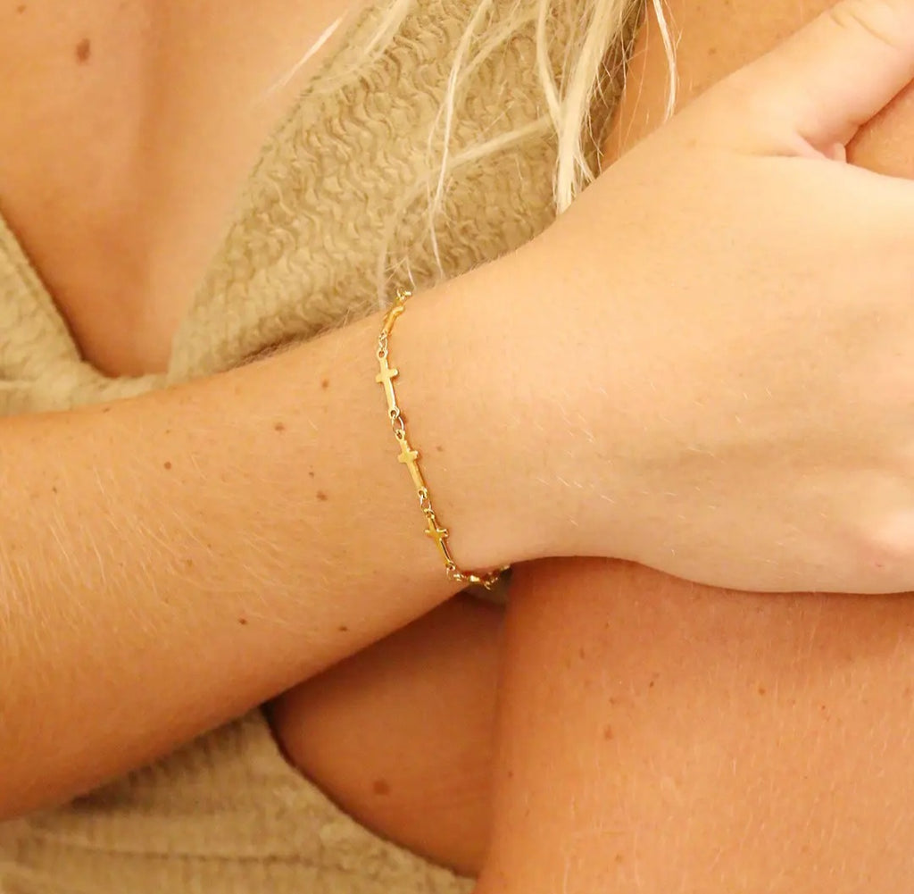 18K Gold Plated Stainless Steel Cross chain- By the Foot/Make your own Anklet or Bracelet